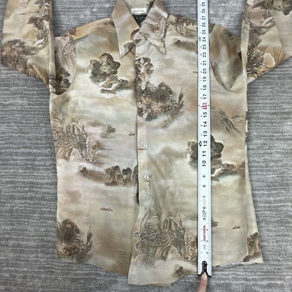 Chemise Et Cie Button Down Shirt Oriental Mist Polyester Vintage 70s Mens M - Picture 5 of 8